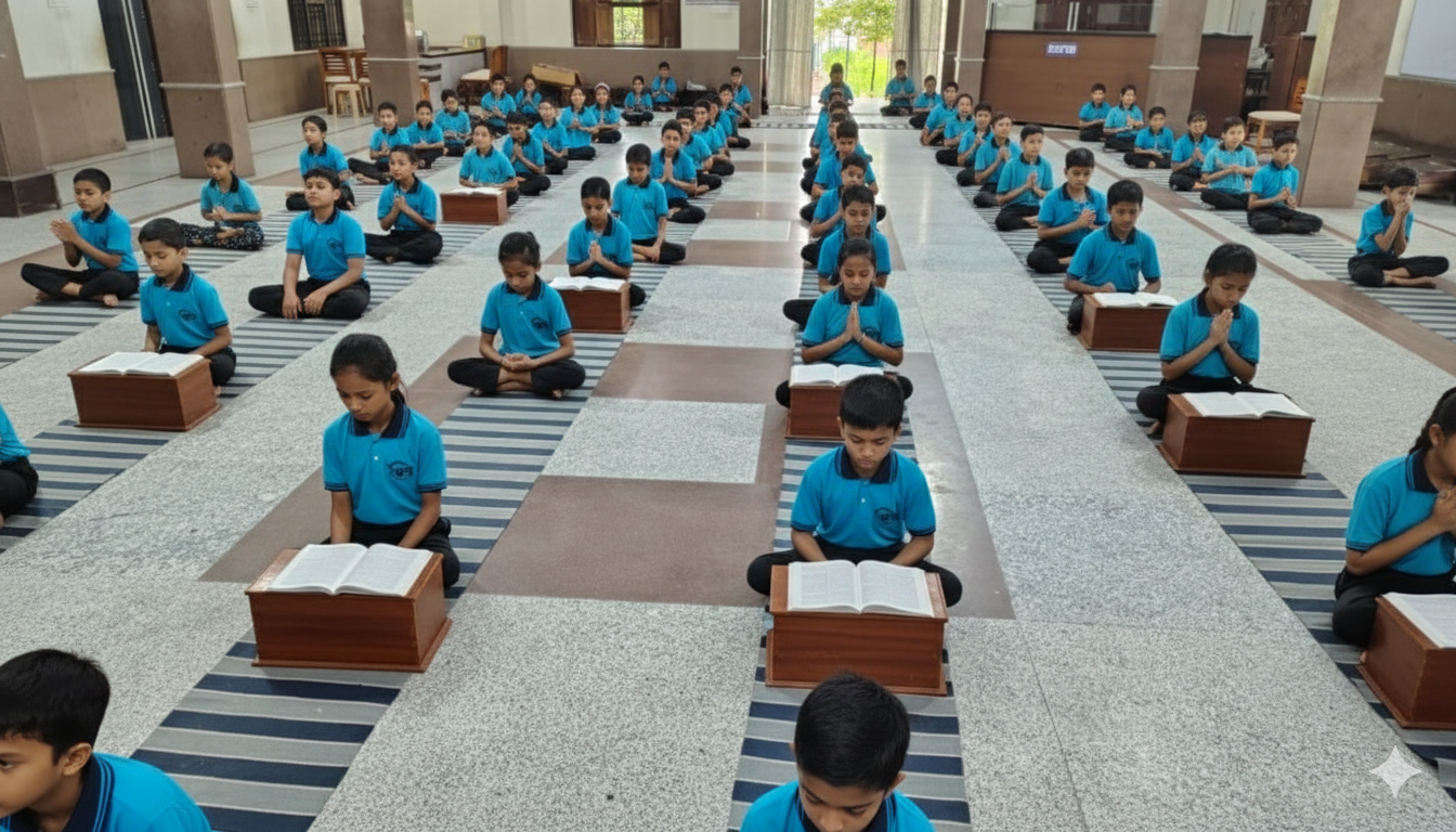 IPS Academy Ratangarh students engaged in a structured group learning and prayer session